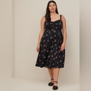 Torrid retro cherries fit and flare midi dress size 1